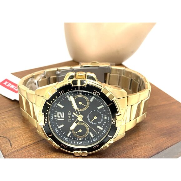 Timex Men's Watch TW2T50800 Quartz Black Dial Gold Tone Stainless Steel 45mm - Picture 8 of 14